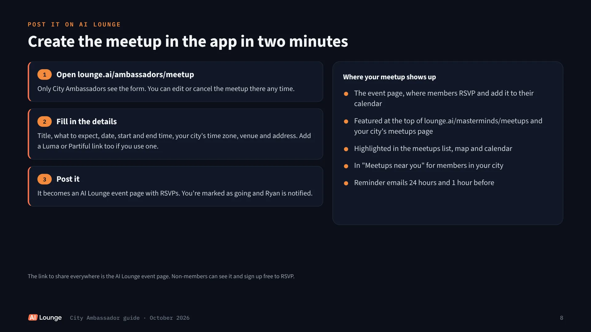 AI Lounge City Ambassador guide, slide 8 of 12